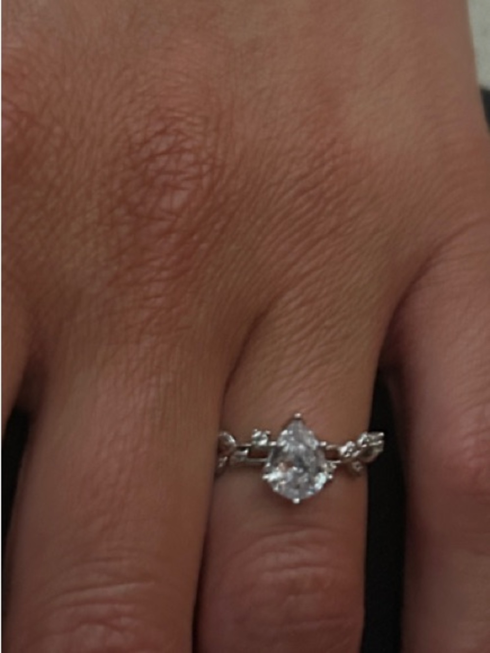 Silver Leaf Band Ring with Marquise moissanite